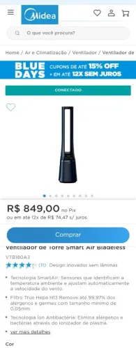 Ventilador de torre smart Midea