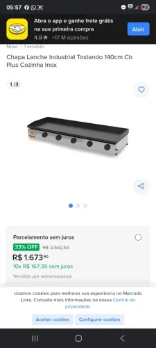 Chapa de lanche 1.4 metros watts *