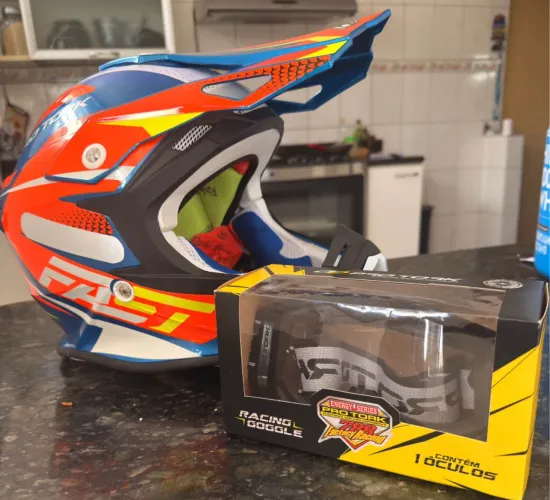 Capacete De Trilha Cross Fast Fantasy Enduro Pro Tork Cor Azul-laranja Tamanho 56+ ÓCULOS