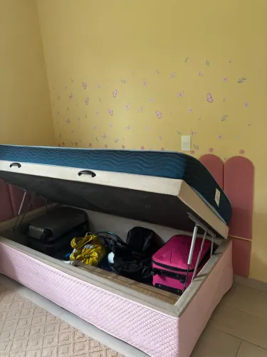 Cama baú com colchão e cabeceira solteiro