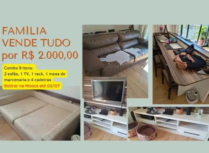 FAMILIA VENDE TUDO: 2 SOFÁS, MESA, CADEIRAS, RACK