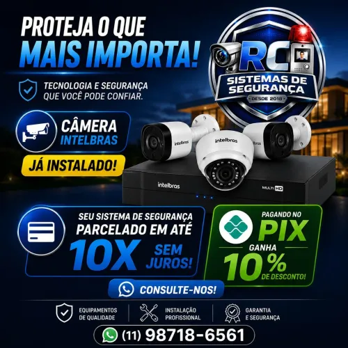 Câmera, alarme, interfone e fechadura