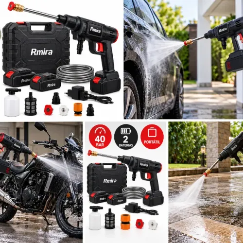 Lavadora de Alta Pressão Portátil Rmira com 2 Baterias e 40 Bar para Carro e Casa