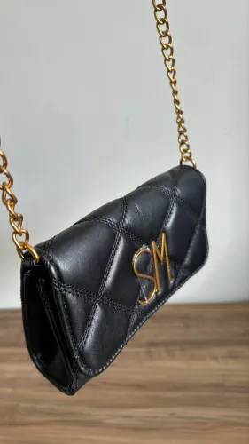 Bolsa Steve Madden Preta Matelassê Nova (Trazida dos EUA)