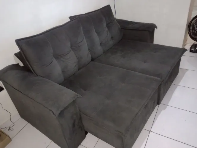 Sofá retrátil Veludo Cinza Sonoflet<br>Ref:019744