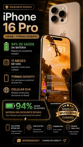 iPhone 16 Pro - 128 GB - semi novo -  Titânio deserto - EUA