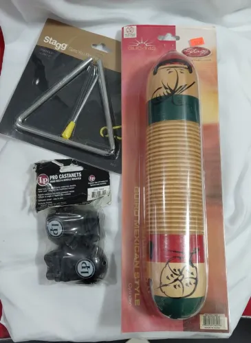 Kit Percussão Importado Triângulo + Castanholas + Reco Reco