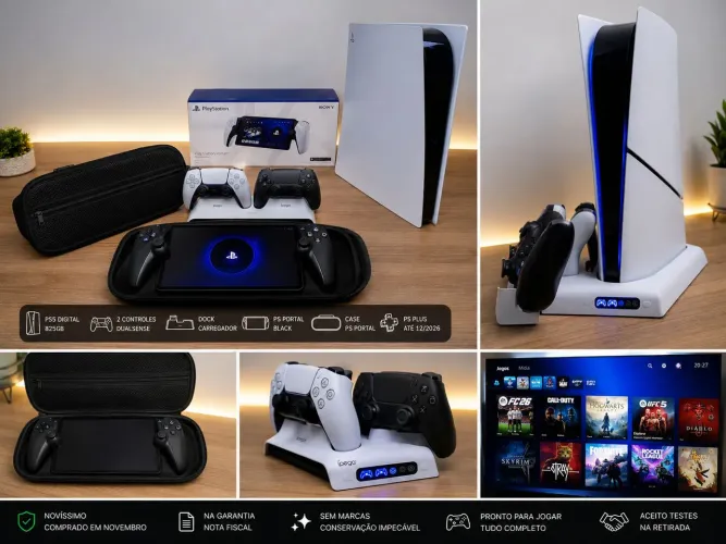 PS5 DIGITAL 825GB + PS PORTAL BLACK + 2 CONTROLES + DOCK + PS PLUS