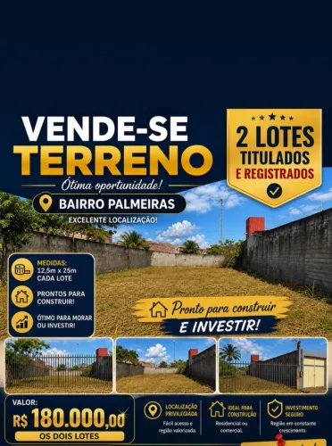 Vendo excelente terreno no bairro Palmeiras!