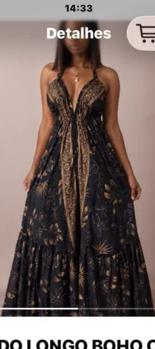 Vestido Boho Chic Preto e Dourado