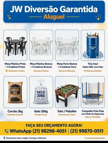 Aluguel de mesas e cadeiras de plástico e ferro WhatsApp * Brinquedos