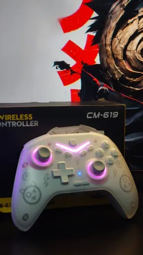 Controle Gamer CM-619 Hall Effect Sem Fio Bluetooth RGB Branco