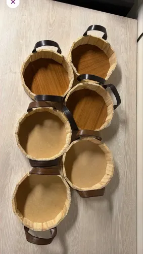 6 cestas de madeira pinus natural 20 cm