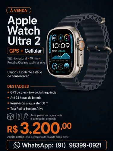 Apple Watch Ultra 2 GPS + Cellular 49 mm ? Pulseira Oceano Azul + Caixa Original