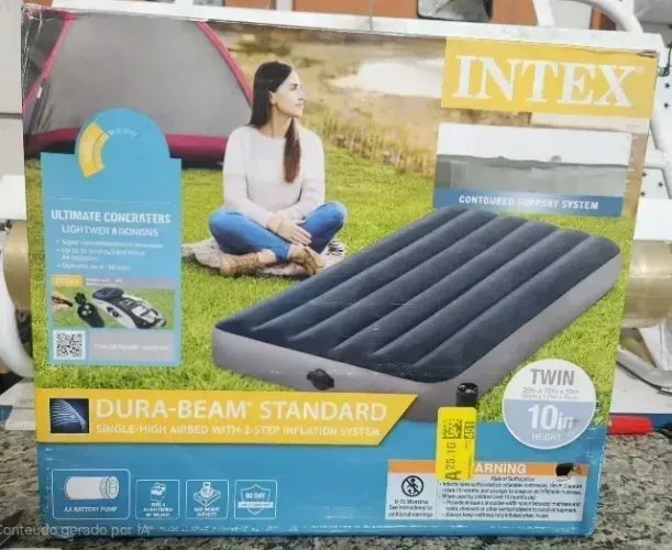Colchão de ar Inflável Intex Dura Beam Solteiro com bomba elétrica a pilha embutida