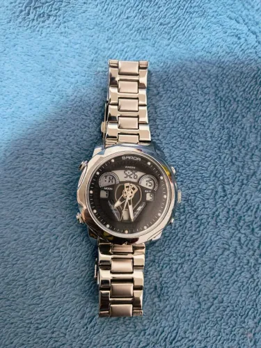 Relógio Masculino Sanda Original Cor Prata Novo
