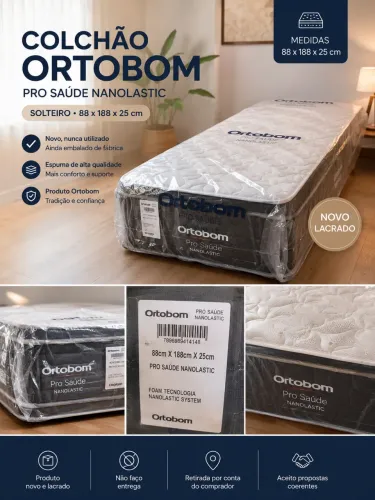 Colchão Ortobom Solteiro Pro Saúde Nanolastic 88x188 - Novo Lacrado