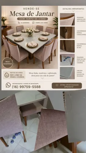 Vendo mesa laca branca quadrada com 8 cadeiras