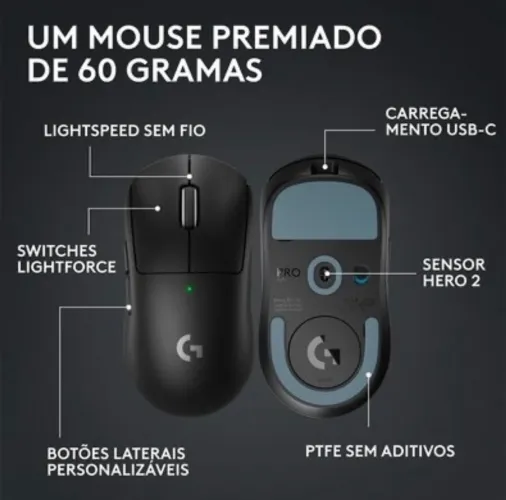 Mouse Gamer Sem Fio Logitech G Pro X Superlight 2 com Lightspeed, 32000 DPI