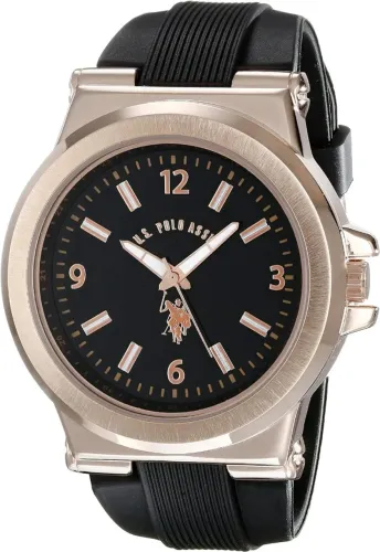 Relógio U.S. Polo Assn. masculino tom de ouro rosa e preto com pulseira de silicone
