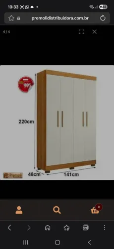 ROUPEIRO Flórida 4 Portas 3 Gavetas MDF Amadeirado grátis cama solteiro