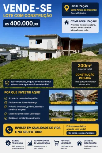 Vendo lote, em Santo Amaro Da Imperatriz. R$ 400.000,00