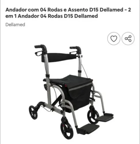Andador com 4 Rodas e Assento D15 Dellamed - 2 em 1 4 Rodas D15 Dellamed