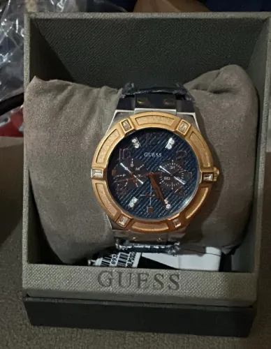 Relógio Guess Original Unissex Azul e Dourado