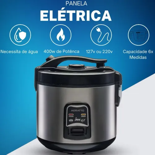 Panela de Arroz 6 Xicaras 220v Agratto - Inox