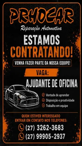 Vaga de emprego para Ajudante de Oficina.