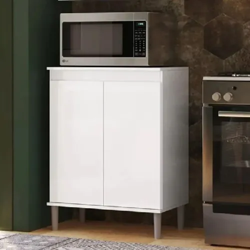 Balcão Microondas Armário Para Cozinha 2 Portas Ej - Branco