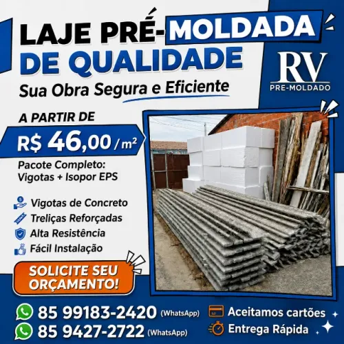 Laje Pré-Moldada de Qualidade (Pacote: Vigota + Isopor EPS) - Entrega Rápida