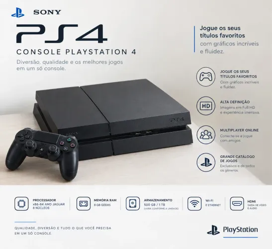 PlayStation 4 500GB | Excelente Estado | 3 Controles + 3 Jogos físicos