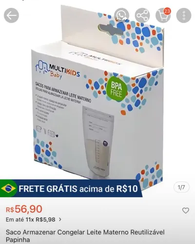 Saquinhos para armazenar leite
