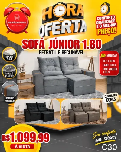 Sofá Júnior 1.80 retrátil e reclinável