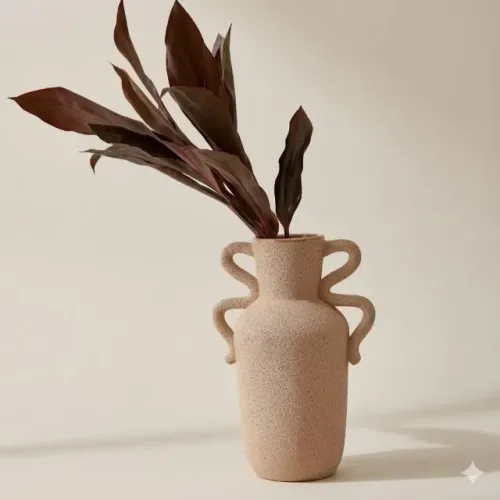 Vaso Cachepot Cerâmica Decorativo Alças Textura Aerado