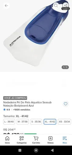 Nadadeira + palmar natação 