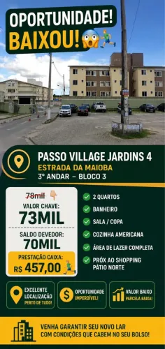 Oportunidade - Passo Village Jardins 4 - Estrada da Maioba m - 3º andar