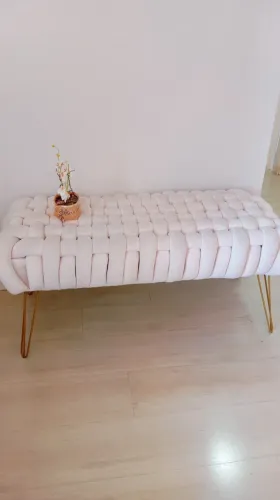 Puff trançado kit 2 peças, pés aramados dourado