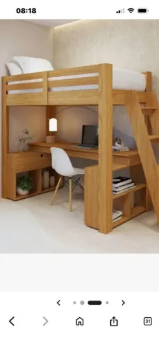 Cama Office Solteiro Adulto com Escrivaninha Star Light Casatema Freijó