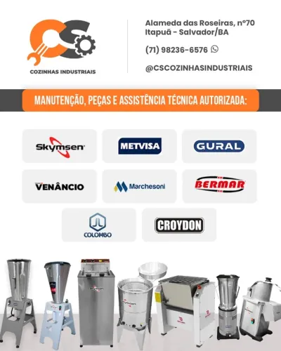 Manutenção de equipamentos de cozinha industrial, liquidifcador, processador, masseira.