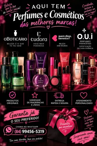 Vendas de perfumes OBoticário, francês e shampoo da Eudora
