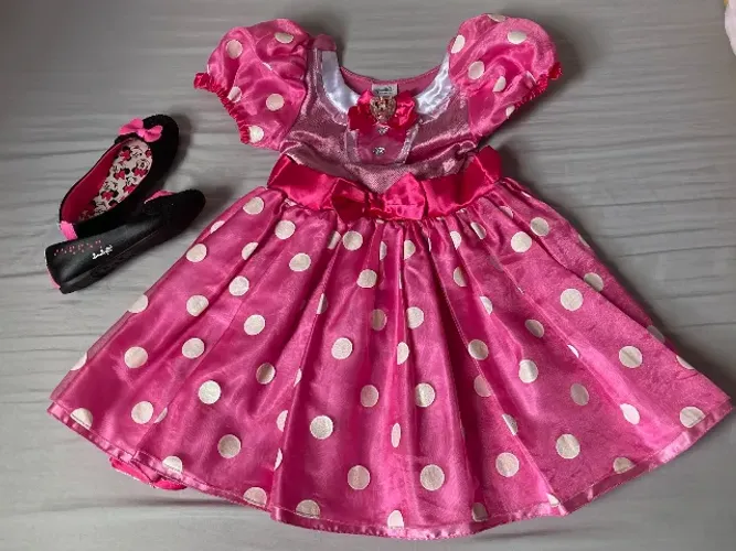 Vestido infantil temático Minnie Rosa TAM 4/5anos + sapatilha Pampili Minnie rosa TAM 29