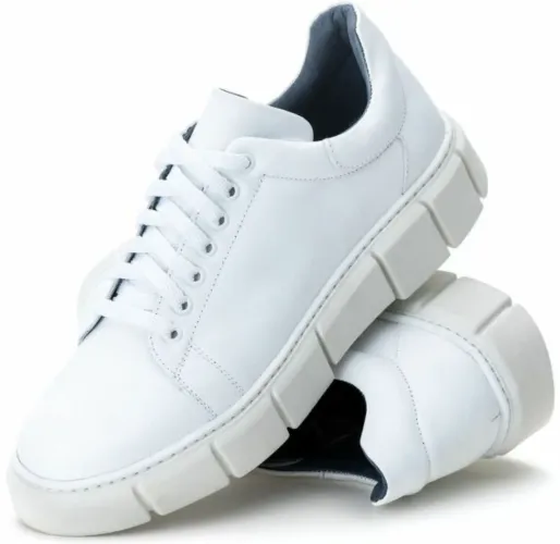 Tênis Sneaker Bangkok masculino branco em couro legítimo.