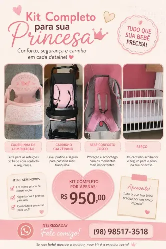 Vende-se carro de bebê, bebê conforto, cadeira de alimentação e berço.