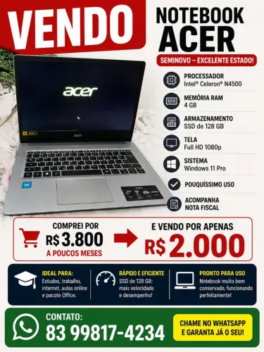 Vendo Notebook Acer novíssimo 