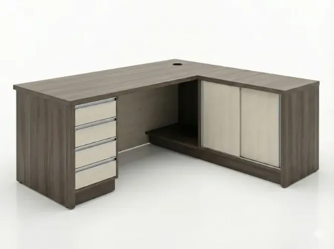 Mesa Executiva em L 1,95 x 1,70 MDF com 4 Gavetas e Portas de Correr