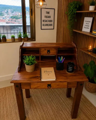 Mesa escrivaninha de madeira antiguidade