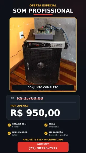 Caixa de som com mesa e amplifiador