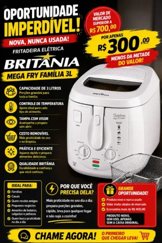 FRITADEIRA ELÉTRICA BRITÂNIA MEGA FRY FAMÍLIA 3L! Oferta Imperdível !!!